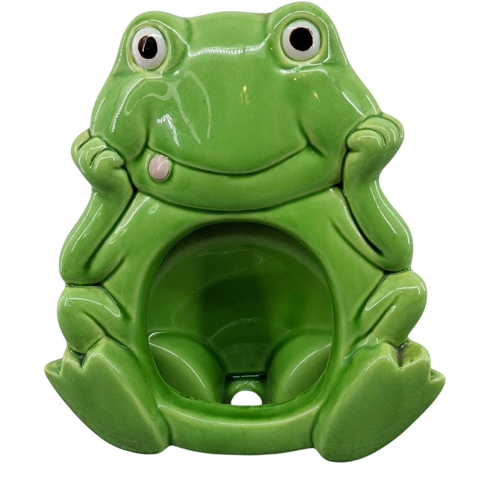 Vtg Giftcraft Ceramic Frog Picture Frame Kitsch Top Loading Photo Green No Glass